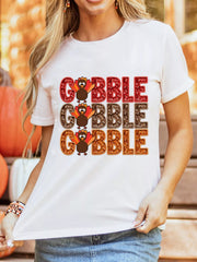 GOBBLE Thanksgiving Turkey Print T Shirt OutfitFlow