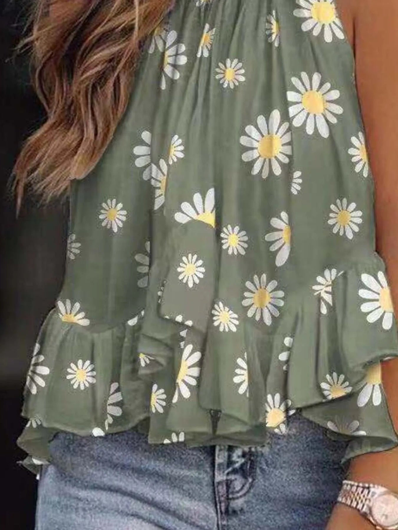 Ruffled Printed Halter Neck Cami Top OutfitFlow
