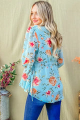 And The Why Floral Print Draw String Bell Sleeve Top OutfitFlow