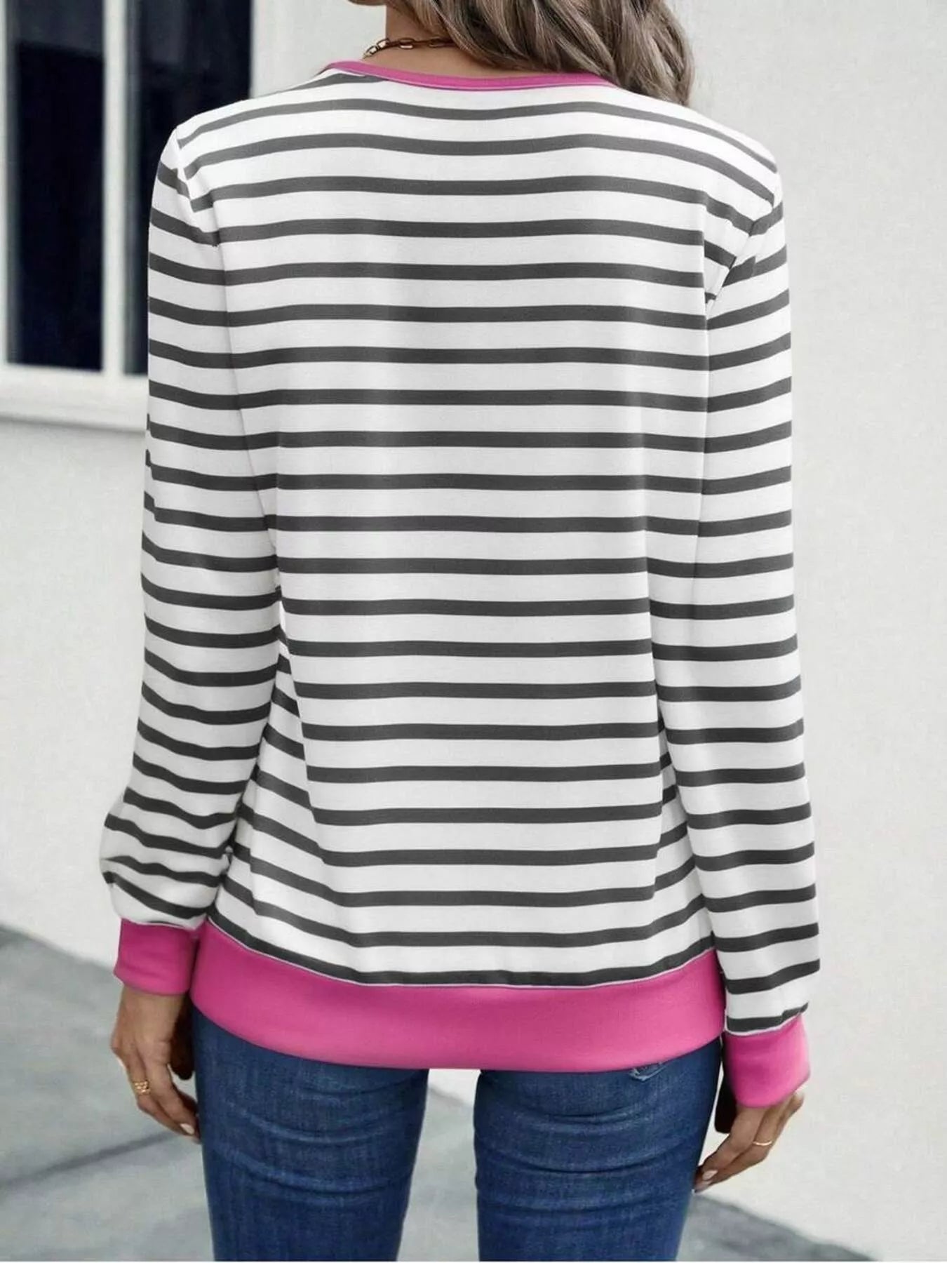 Striped V-Neck Long Sleeve T-Shirt OutfitFlow