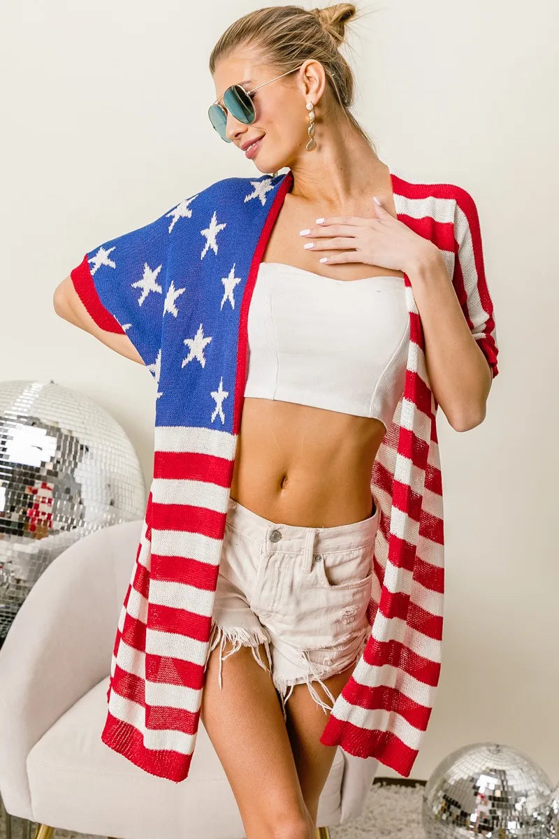 BiBi American Flag Low Gauge Knit Cardigan OutfitFlow