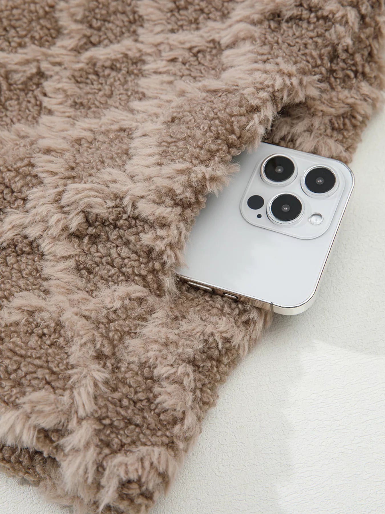 Sherpa Rhombus Zip Up Side Pocket Hooded Jacket OutfitFlow