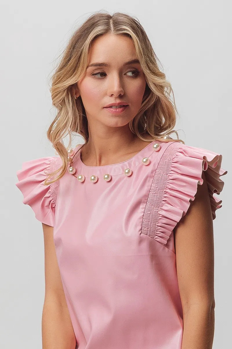 BiBi Leather Smocked Ruffled Top OutfitFlow