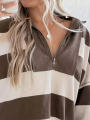 Striped Quarter-Zip Long Sleeve Sweatshirt OutfitFlow