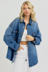 RISEN Full Size Snap Down Long Sleeve Denim Jacket