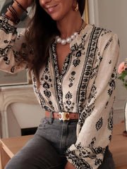 Printed Long Sleeve Blouse OutfitFlow