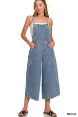Zenana Denim Medium Washed Wide Leg Overalls Trendsi