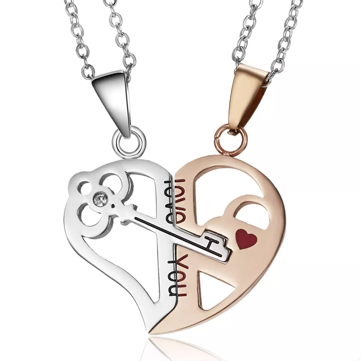 2 Piece Couple Heart Lock Key Necklace OutfitFlow
