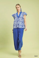 Umgee Abstract Print Short Sleeve Blouse Trendsi