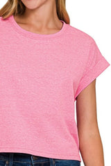 Zenana Rolled Sleeve Crop T-Shirt OutfitFlow