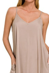 Zenana Woven Arc Hem Cami Dress With Flowy Pockets OutfitFlow