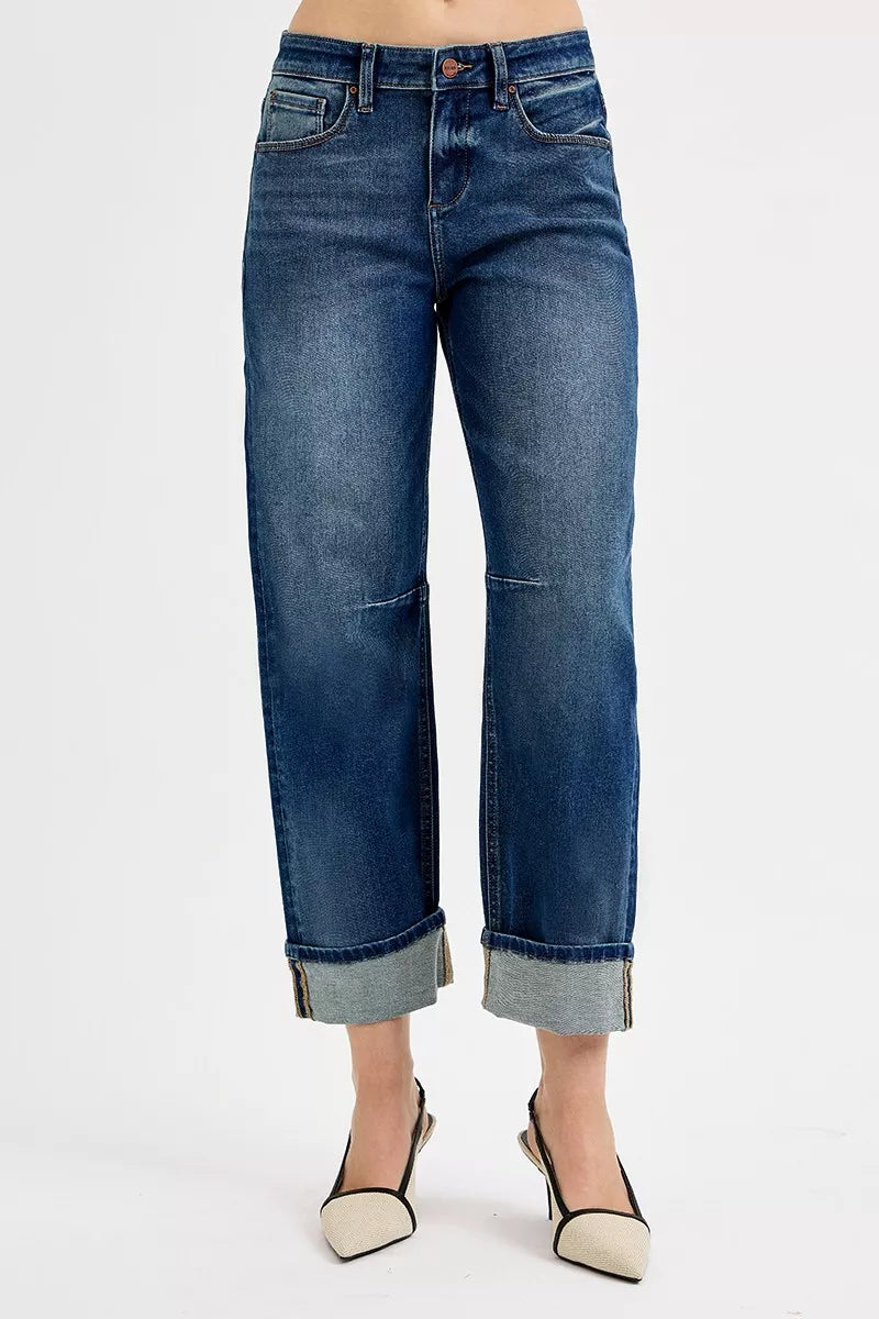 RISEN Slouchy Crop Barrel Cuffed Jeans OutfitFlow