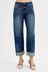 RISEN Slouchy Crop Barrel Cuffed Jeans OutfitFlow