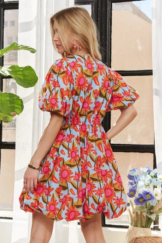 ADORA Puff Sleeve Floral Dress OutfitFlow