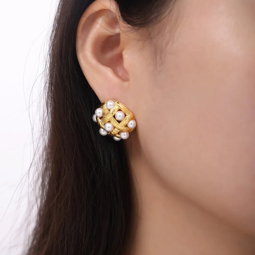 Copper Shell Pearl Stud Earrings OutfitFlow