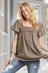 ADORA Princess Sleeves Garment Washed Top OLIVE OutfitFlow