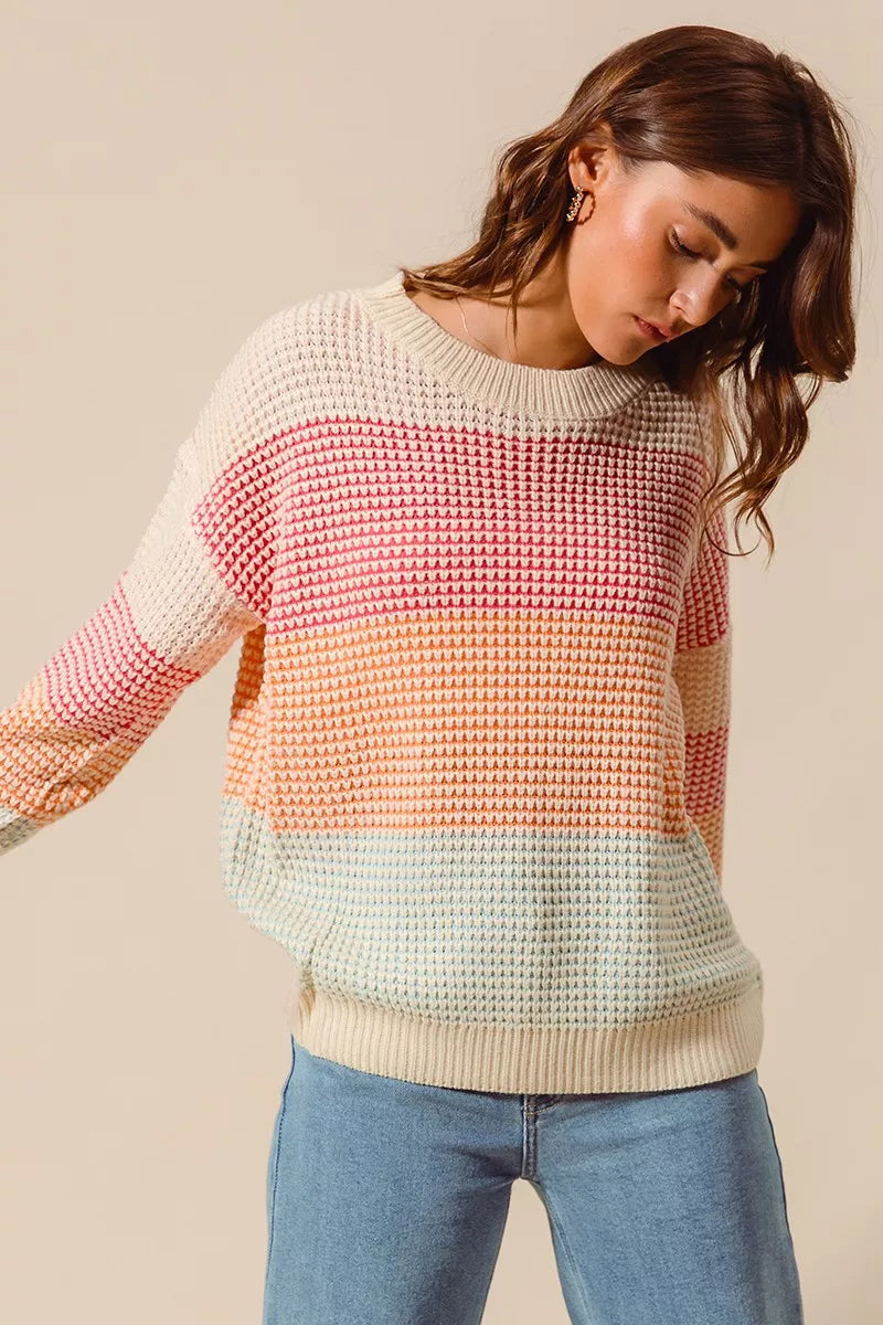 SO ME Multi Color Block Long Sleeve Sweater OutfitFlow
