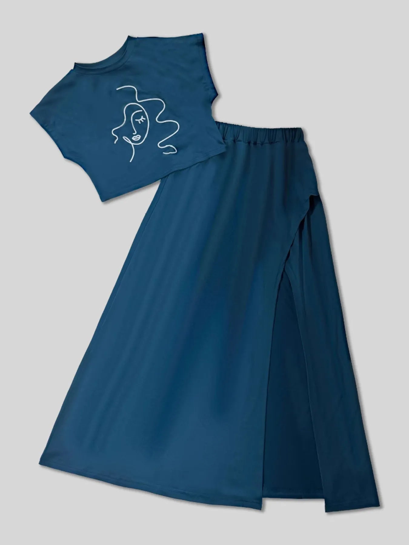 Round Neck Short Sleeve Top and Skirt Set OutfitFlow