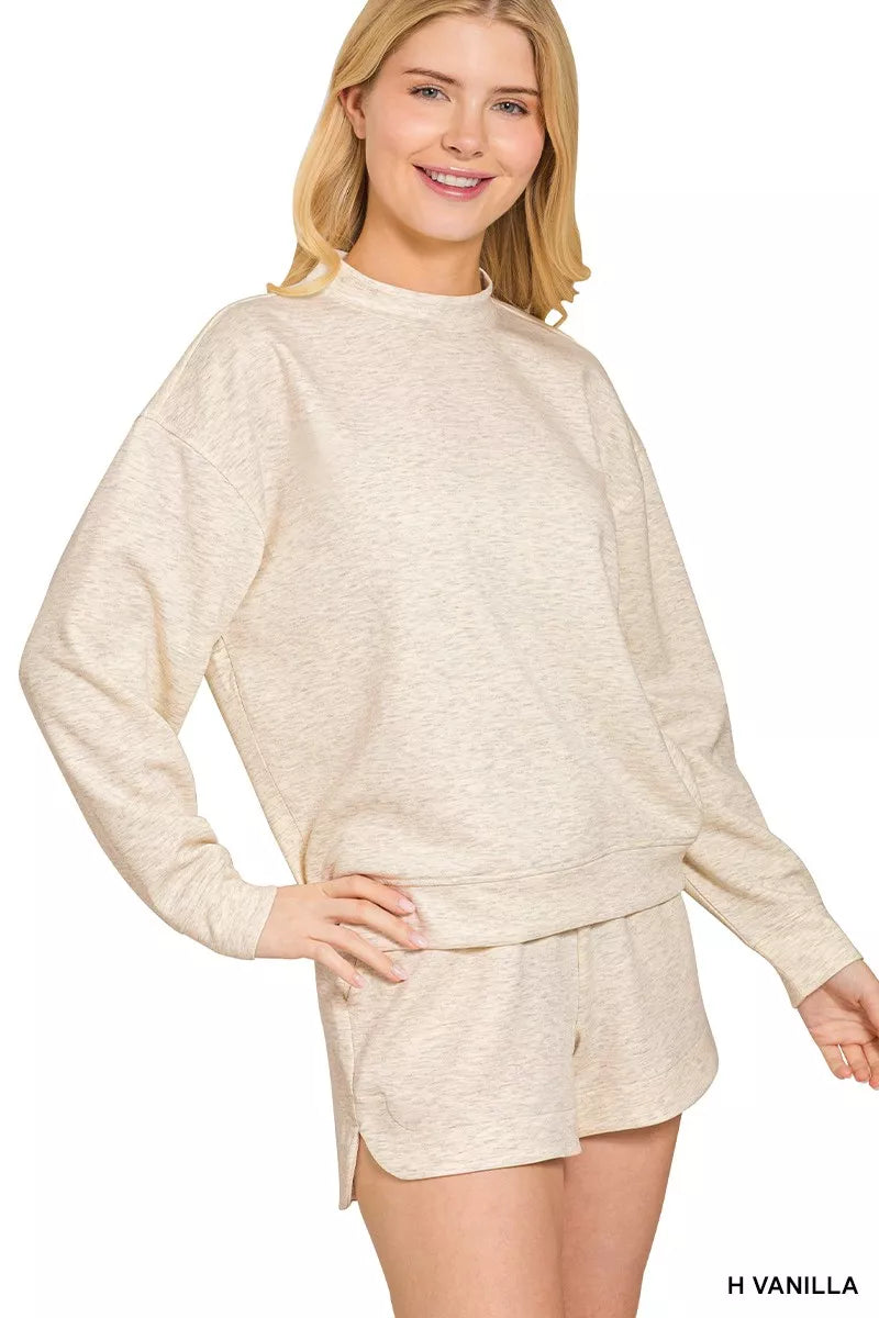 Zenana Scuba Long Sleeve Sweatshirt and Shorts Set OutfitFlow