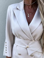 Double-Breasted Lapel Collar Longline Blazer OutfitFlow
