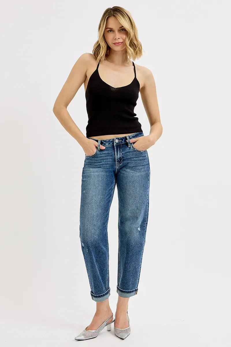 RISEN Full Size Low Rise Crop Boyfriend Jeans Plus Size OutfitFlow