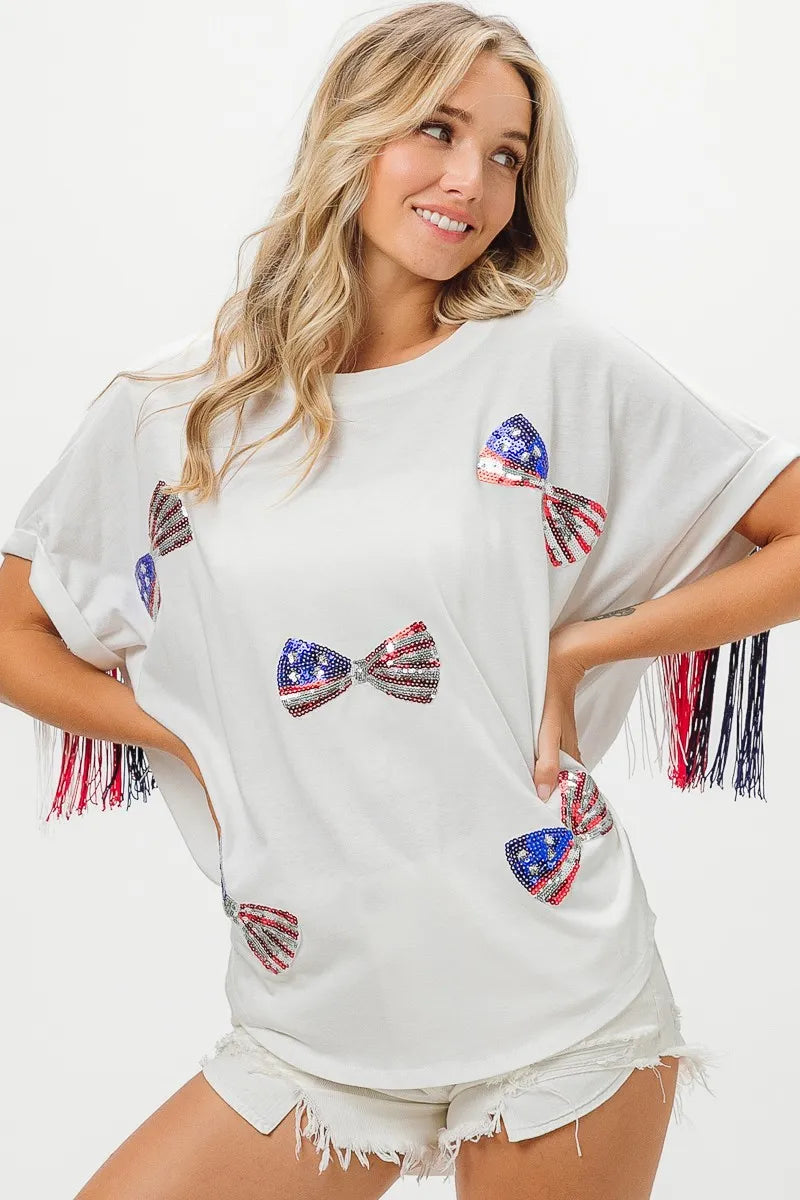 BiBi American Flag Sequin Ribbon T-Shirt OutfitFlow