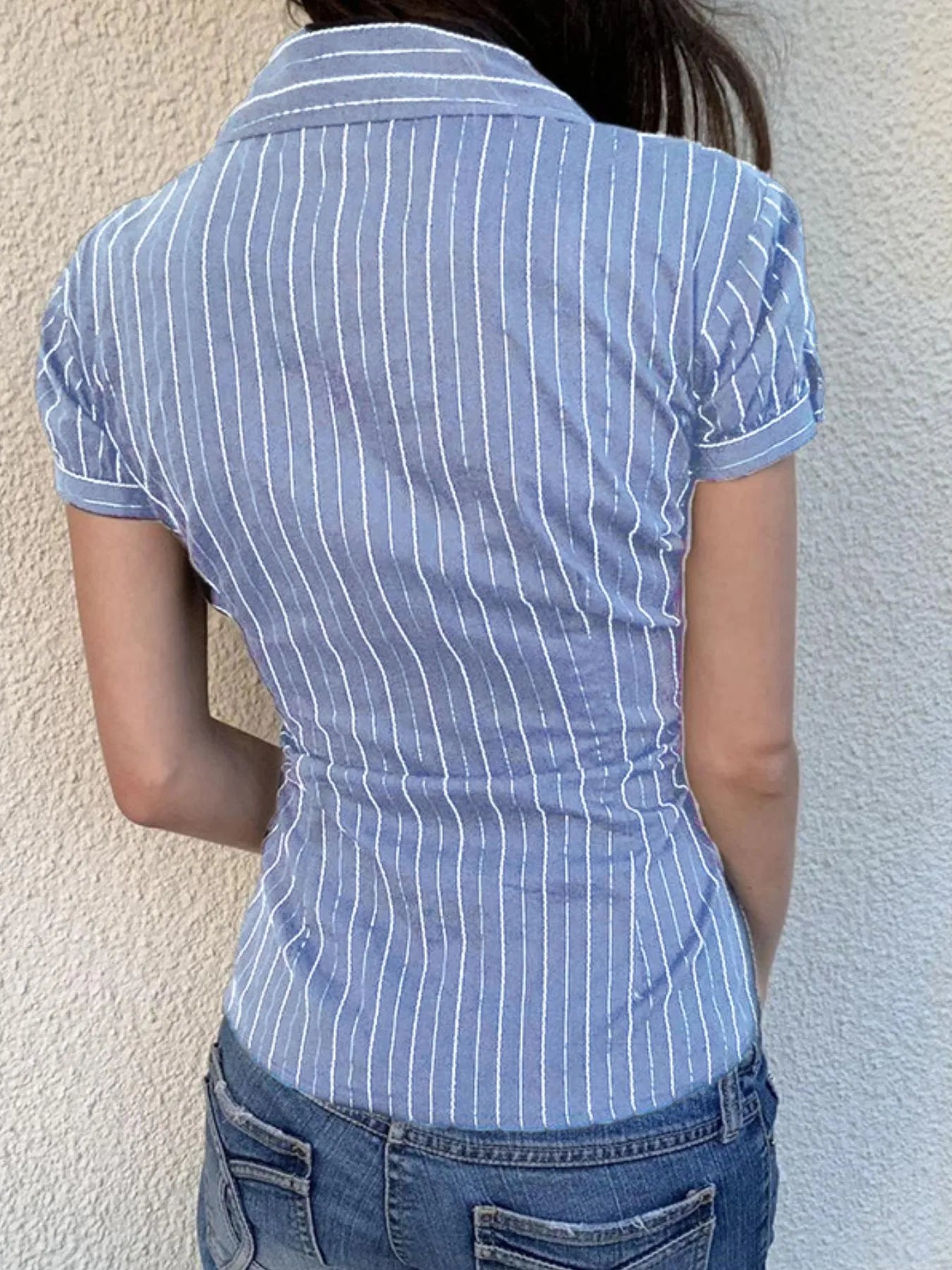 Striped Button-Down Collared Neck Shirt OutfitFlow