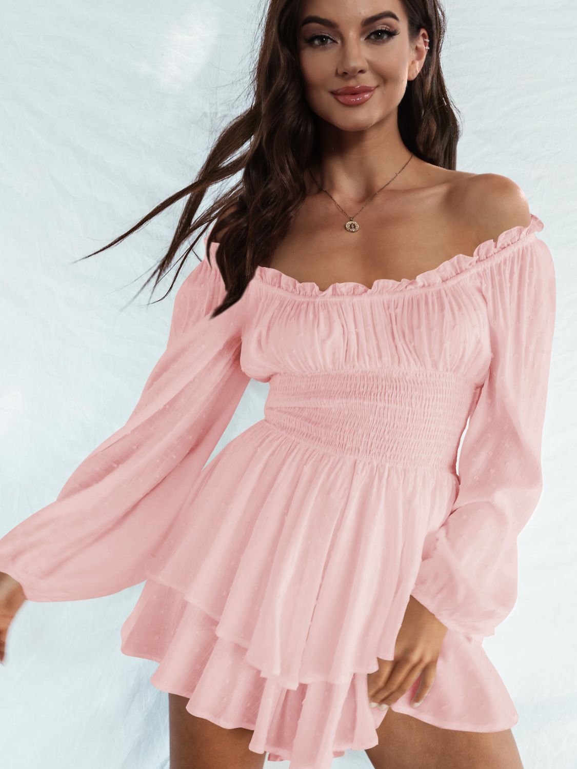 Outfit Flow - Off Shoulder Smocked Waist Romper