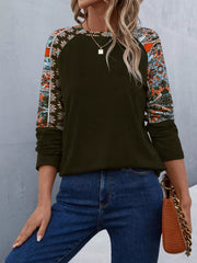 Printed Raglan Sleeve Round Neck T-Shirt Trendsi