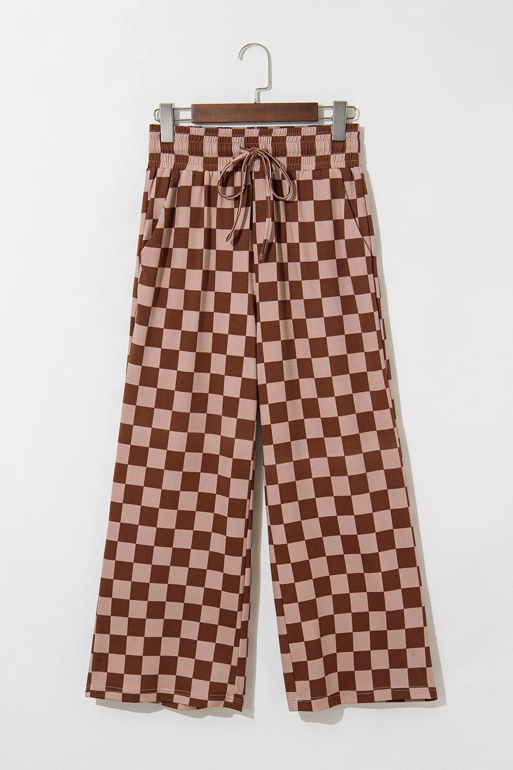 Checkered Elastic High Waist Loose Casual Pants OutfitFlow