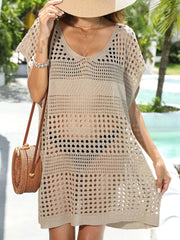 Crochet Knit Beach Cover Up Dress OutfitFlow