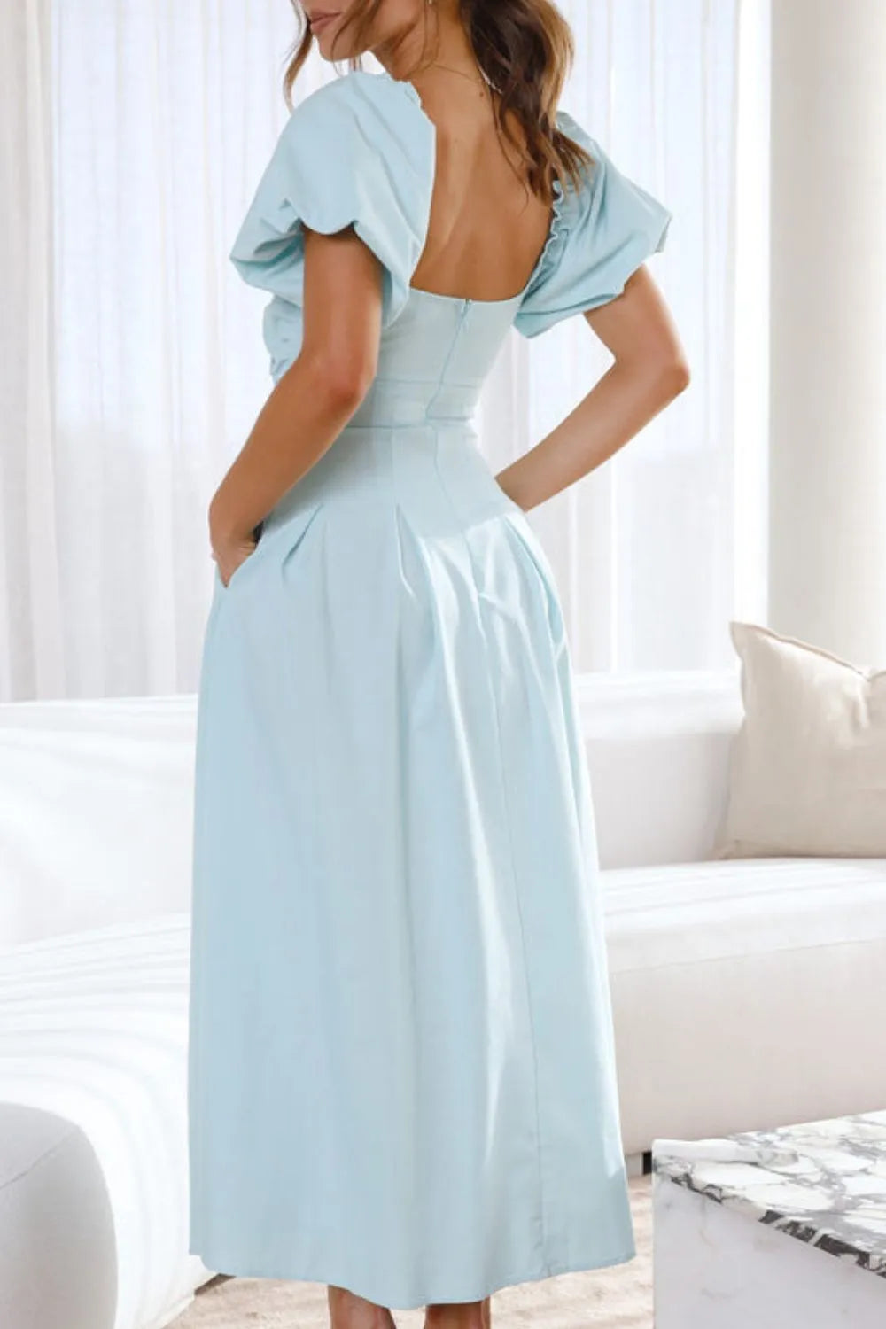 Sweetheart Neck Puff Sleeve Dress OutfitFlow