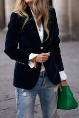 One Button Lapel Collar Long Sleeve Blazer Black OutfitFlow