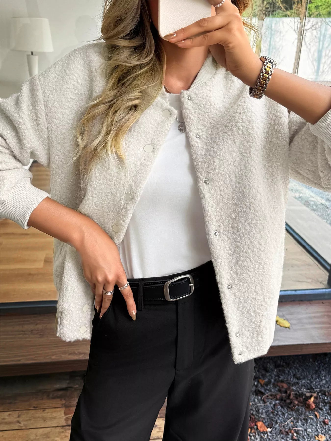 Snap Down Dropped Shoulder Jacket OutfitFlow