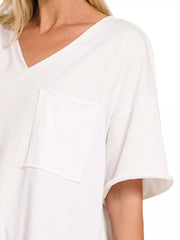 Zenana Front Pocket Raw Edge Boyfriend Tee OutfitFlow