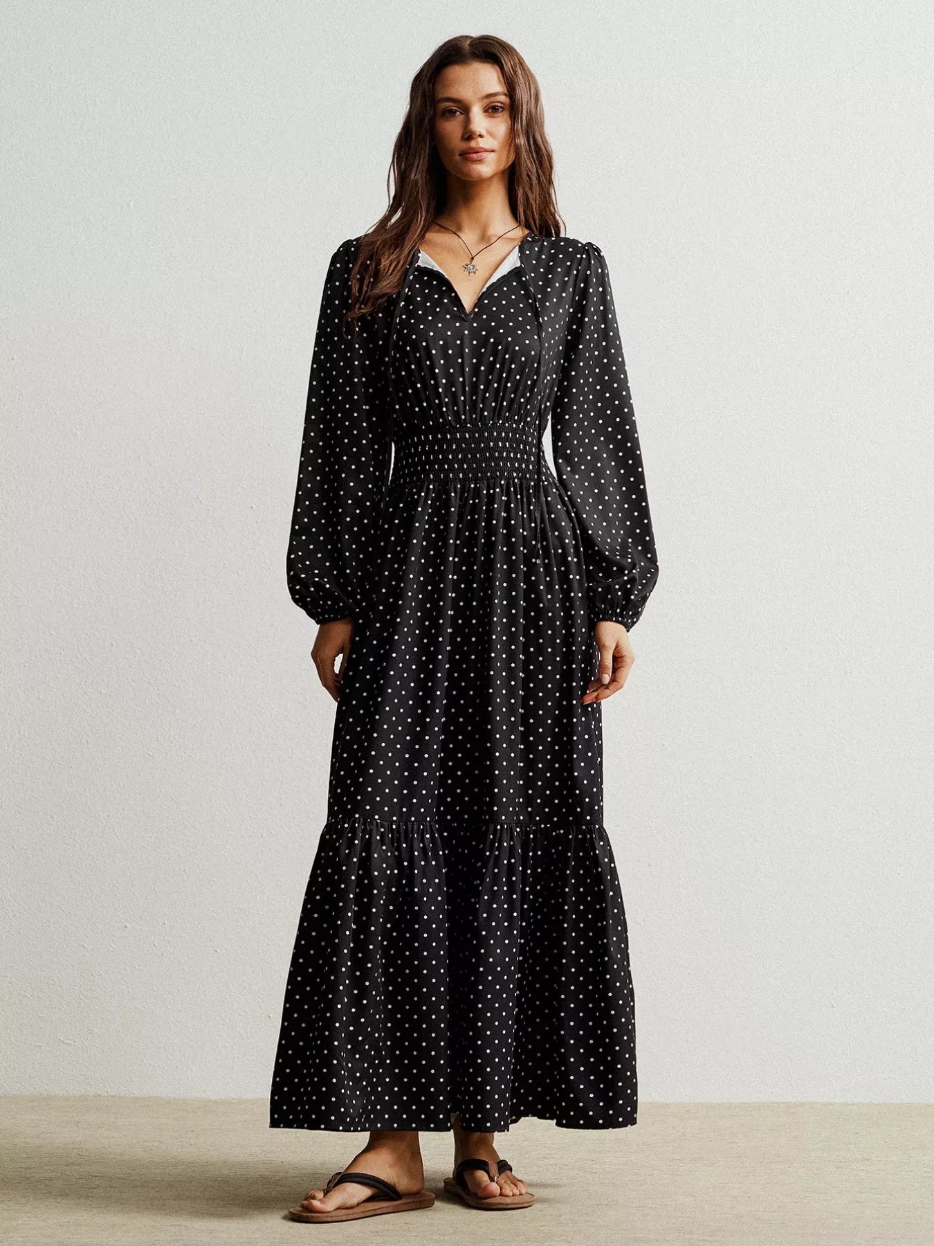 Polka Dot Long Sleeve Maxi Dress OutfitFlow