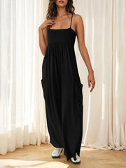 Spaghetti Strap Wide Leg Jumpsuit Black OutfitFlow