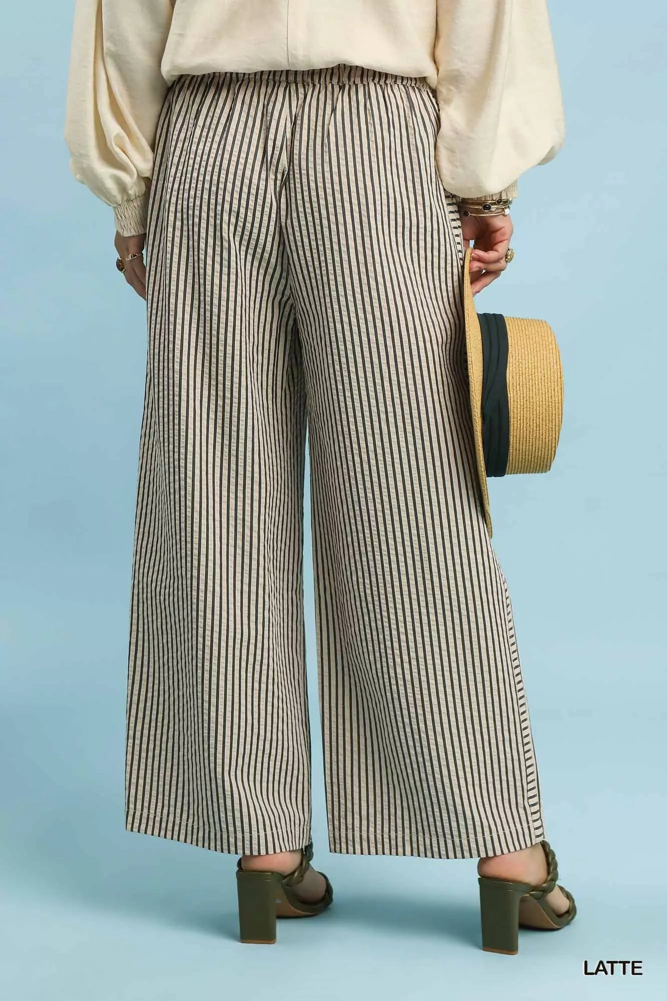 Umgee Drawstring Striped Wide-Leg Pants Trendsi