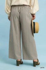 Umgee Drawstring Striped Wide-Leg Pants Trendsi