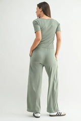 MONO B Vintage Ease Pima Cotton Tee and Pants Set OutfitFlow