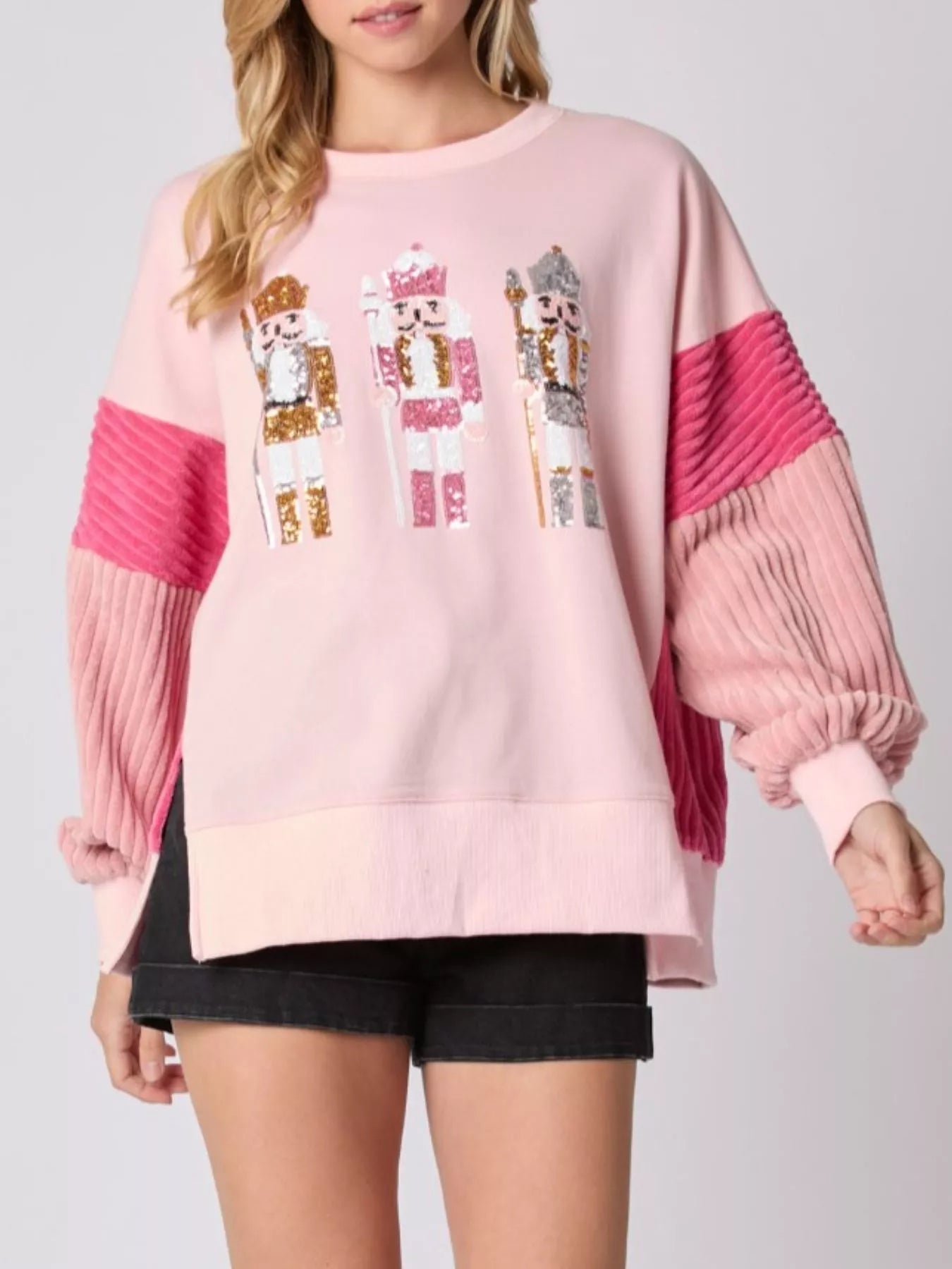 Nutcracker Long Sleeve Sweatshirt with Side Slit OutfitFlow