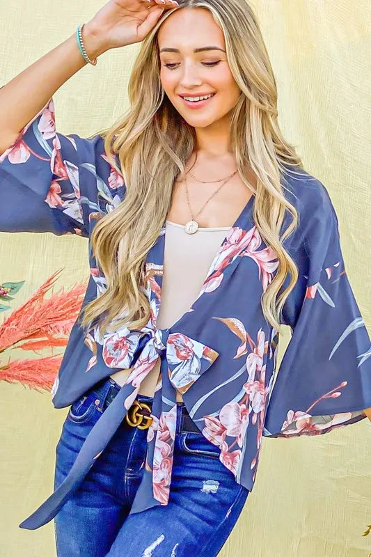And The Why Front Tie Knot Floral Print Top OutfitFlow