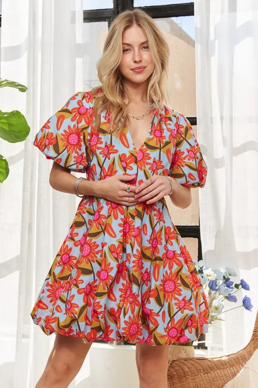 ADORA Puff Sleeve Floral Dress OutfitFlow