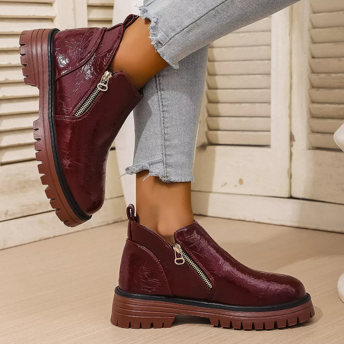Round Toe Block Heels Boots OutfitFlow