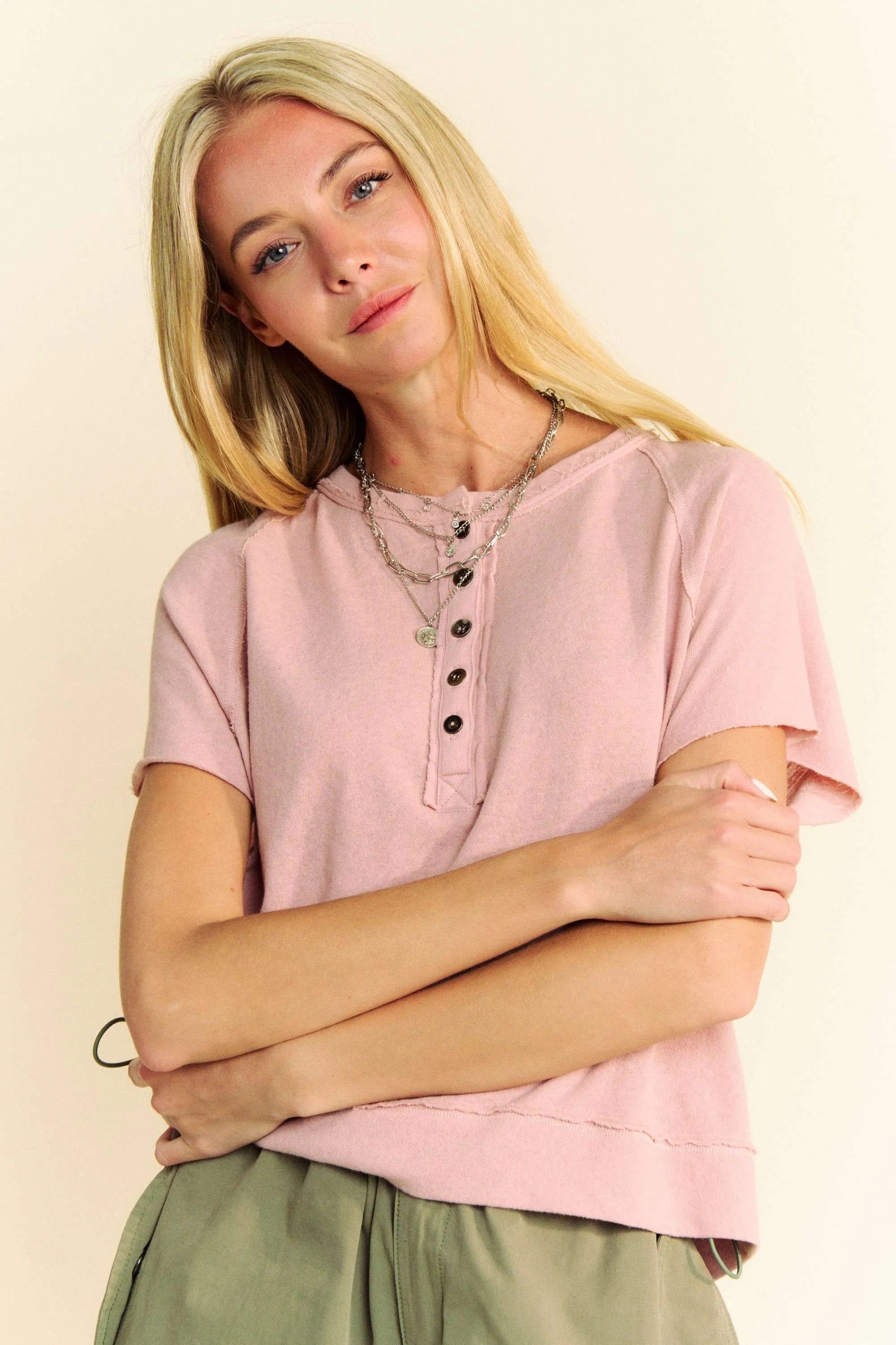 Davi & Dani Breezy Knit Fabric Short Sleeve T-shirt Top OutfitFlow