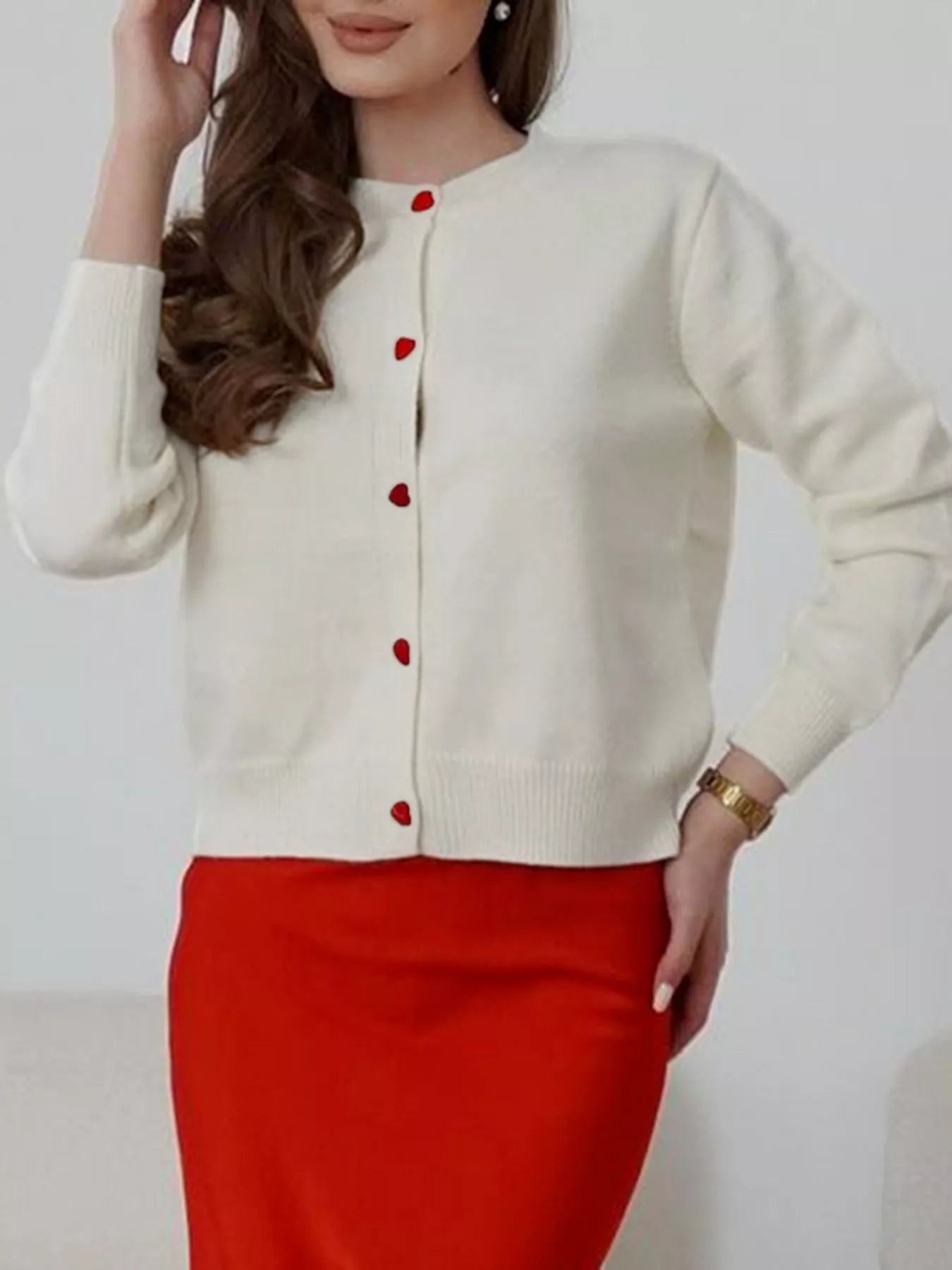 Button-Front Long Sleeve Cardigan OutfitFlow