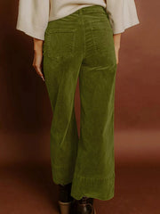 Corduroy Solid Color High Waist Wide Leg Pants OutfitFlow