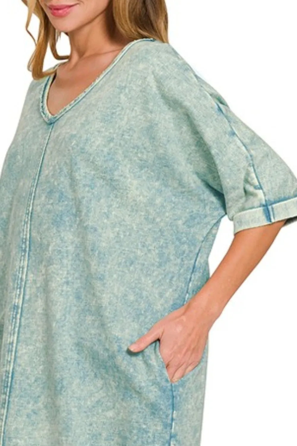 Zenana Acid-washed French Terry Tee Shirts Dress OutfitFlow