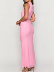 Ruched Sleeveless Bodycon Maxi Dress OutfitFlow
