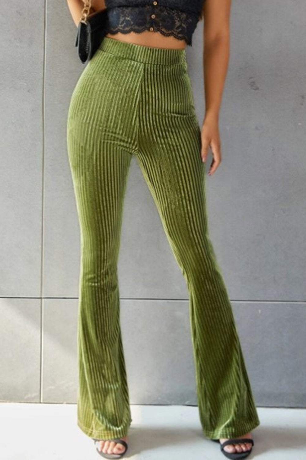 Outfit Flow - Ribbed High Waist Flare Pants